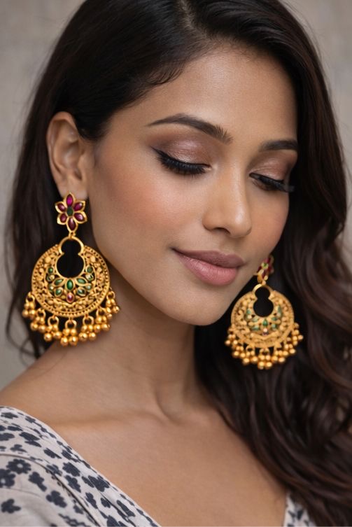 Meher Gul Emerald Ruby Chandbali Earrings