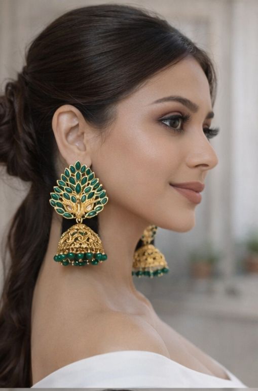 Mayura Emerald Gold Jhumkas