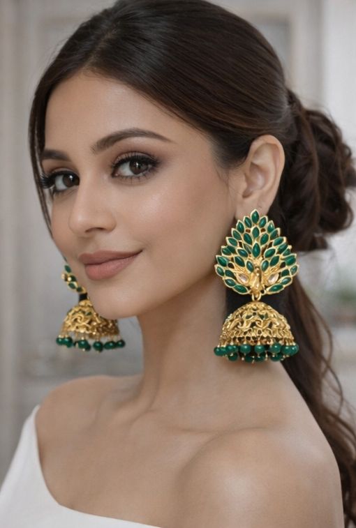 Mayura Emerald Gold Jhumkas