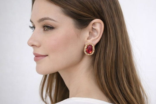AGM Luxe Ruby Flame Halo Stud Earrings