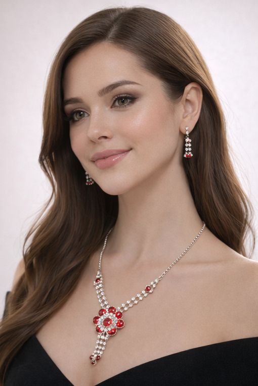 Crimson Bloom Crystal Necklace Set