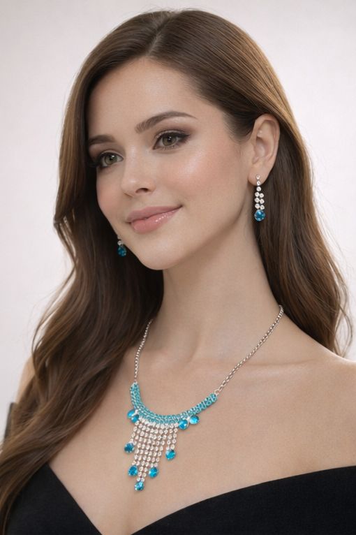Aqua Mist Crystal Necklace Set