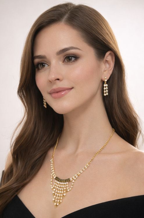Golden Drape Crystal Necklace Set