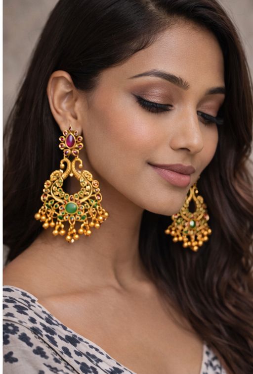 Kesar Meera Ruby-Emerald Jhumka Chandbali