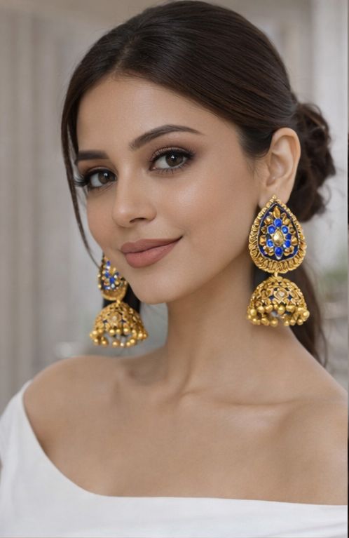 Neelanjali Royal Blue Gold Jhumkas