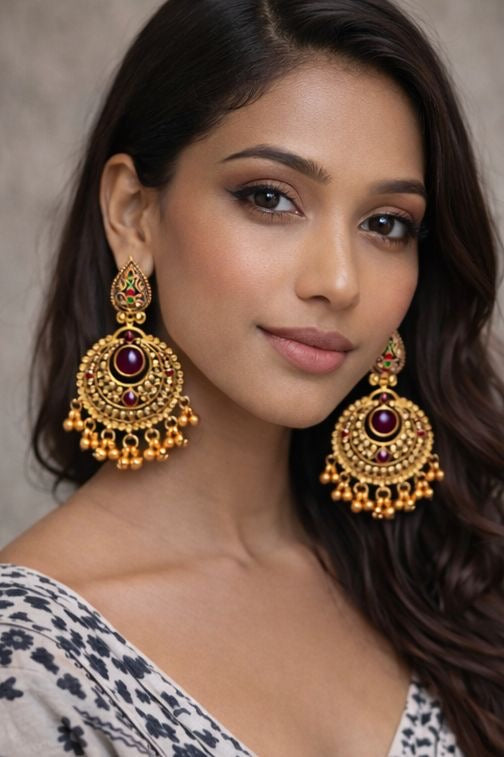 Rani Noor Ruby Gold Chandbali Earrings
