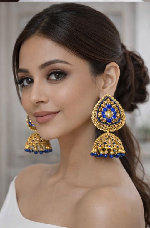 Neelanjali Royal Blue Gold Jhumkas