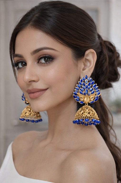 Neel Mayura Royal Blue Gold Jhumkas