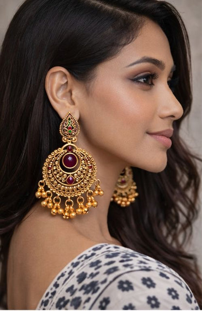 Rani Noor Ruby Gold Chandbali Earrings