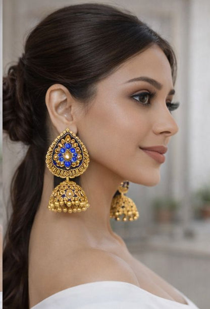 Neelanjali Royal Blue Gold Jhumkas