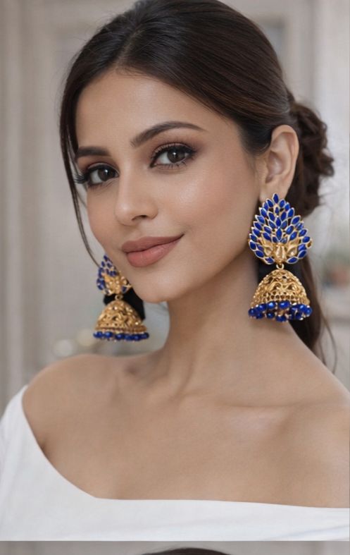 Neel Mayura Royal Blue Gold Jhumkas