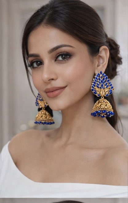 Neel Mayura Royal Blue Gold Jhumkas