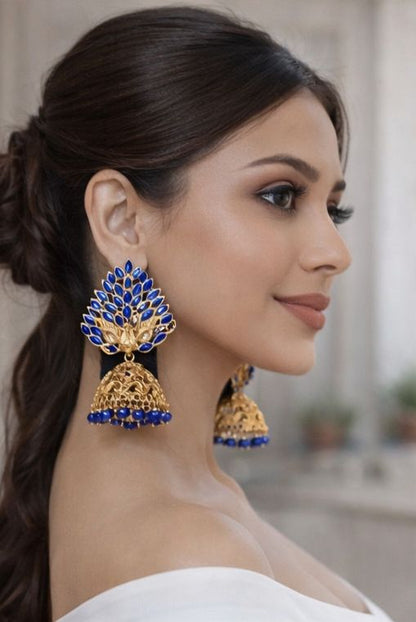 Neel Mayura Royal Blue Gold Jhumkas