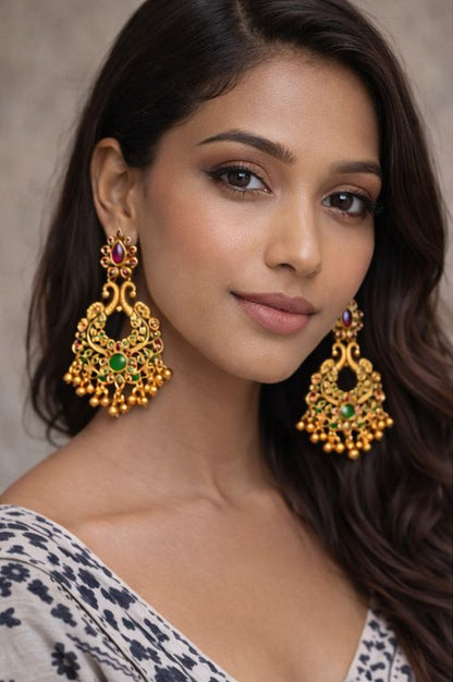 Kesar Meera Ruby-Emerald Jhumka Chandbali