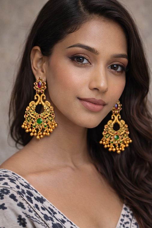 Kesar Meera Ruby-Emerald Jhumka Chandbali