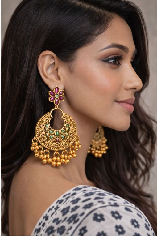 Meher Gul Emerald Ruby Chandbali Earrings