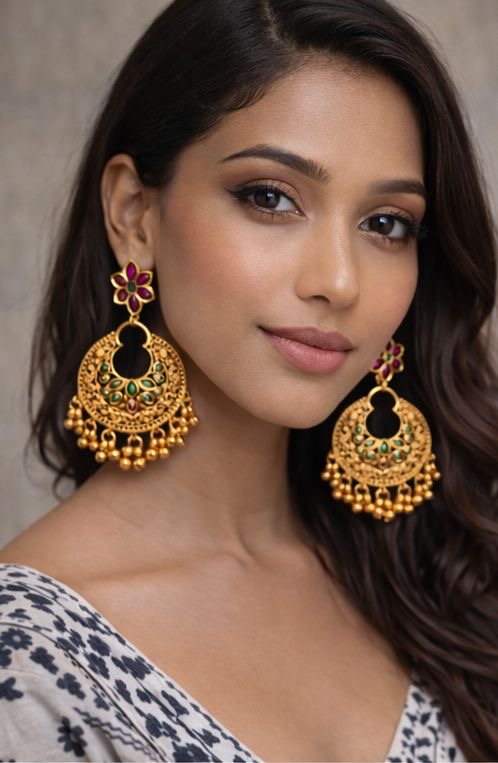 Meher Gul Emerald Ruby Chandbali Earrings