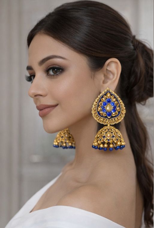 Neelanjali Royal Blue Gold Jhumkas