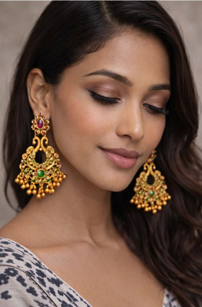 Kesar Meera Ruby-Emerald Jhumka Chandbali