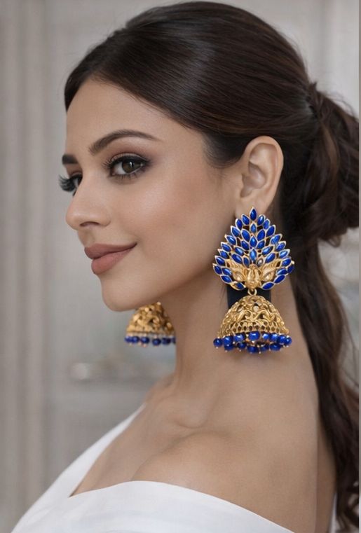 Neel Mayura Royal Blue Gold Jhumkas