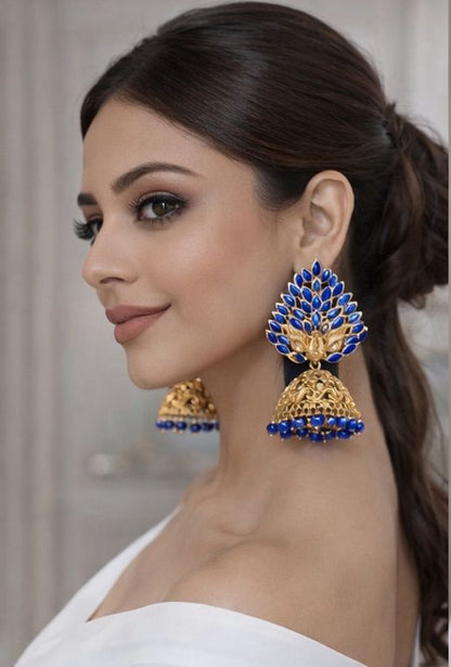 Neel Mayura Royal Blue Gold Jhumkas