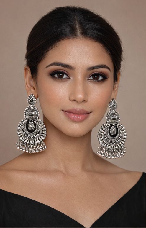 Noor-E-Zeenat Antique Silver Jhumkas