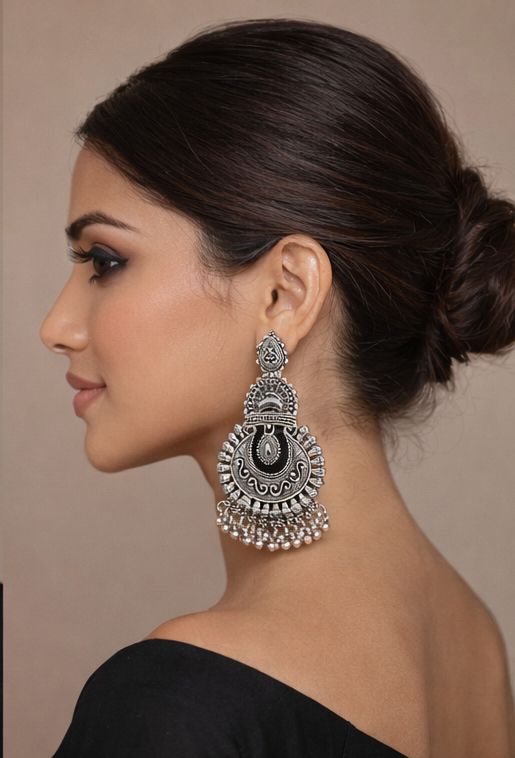 Noor-E-Zeenat Antique Silver Jhumkas