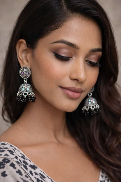 Noir Sitara Oxidised Silver Jhumkas