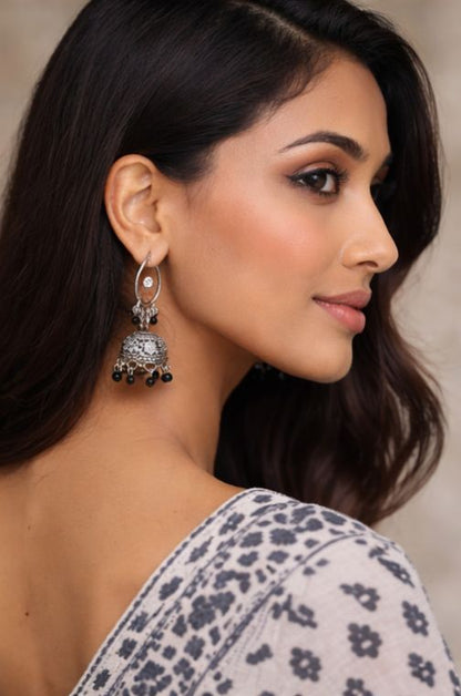 Chandrika Noir Oxidised Silver Jhumkas