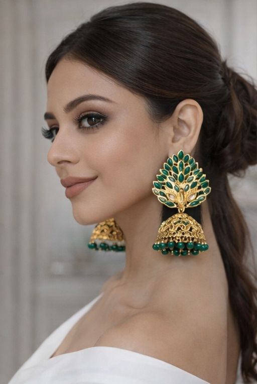 Mayura Emerald Gold Jhumkas