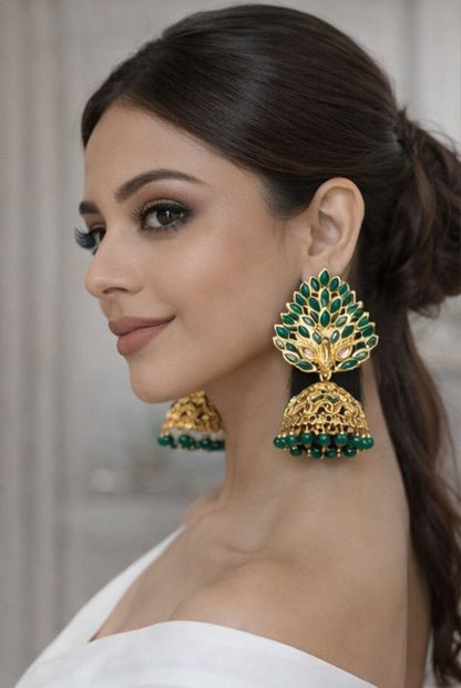 Mayura Emerald Gold Jhumkas