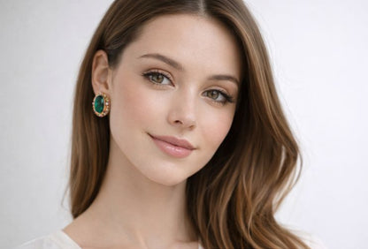 AGM Luxe Emerald Grace Halo Stud Earrings