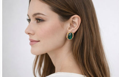AGM Luxe Emerald Grace Halo Stud Earrings