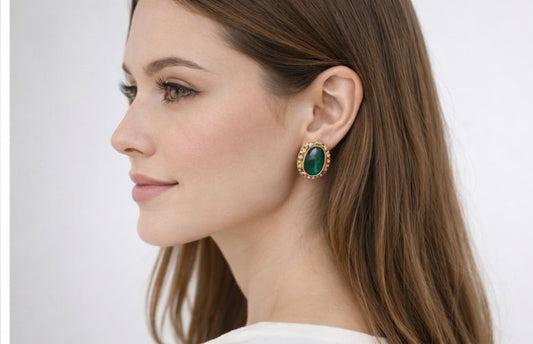 AGM Luxe Emerald Grace Halo Stud Earrings