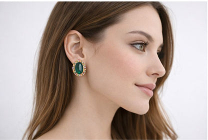 AGM Luxe Emerald Grace Halo Stud Earrings