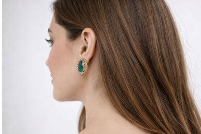 AGM Luxe Emerald Grace Halo Stud Earrings