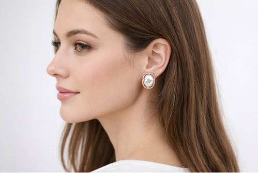 AGM Luxe Pearl Radiance Oval Stud Earrings