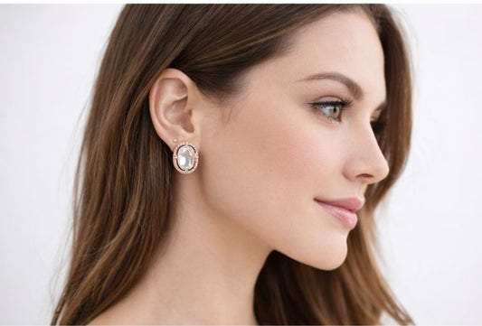 AGM Luxe Pearl Radiance Oval Stud Earrings