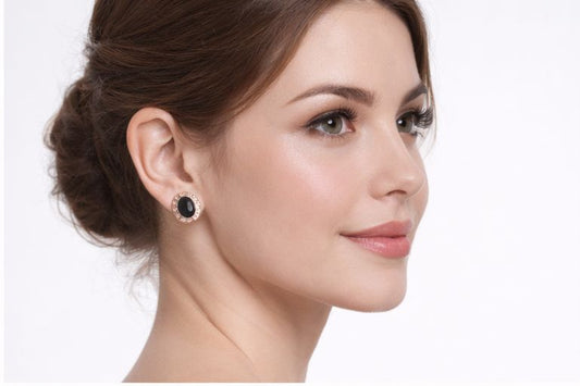 AGM Luxe Onyx Royale Oval Stud Earrings