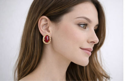 AGM Luxe Ruby Flame Halo Stud Earrings