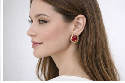 AGM Luxe Ruby Flame Halo Stud Earrings