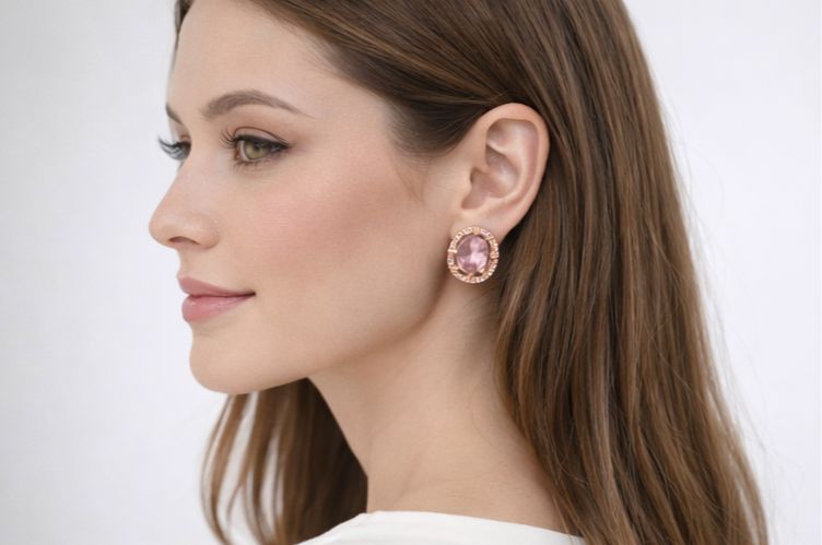 AGM Luxe Ivory Glow Oval Stud Earrings