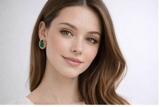 AGM Luxe Royal Emerald Oval Stud Earrings