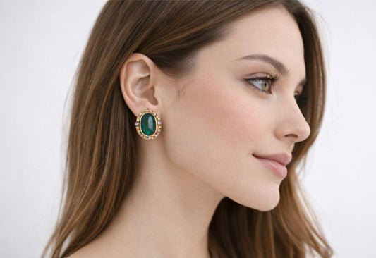 AGM Luxe Royal Emerald Oval Stud Earrings