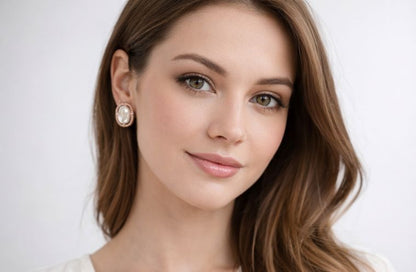 AGM Luxe Classic Pearl Oval Stud Earrings