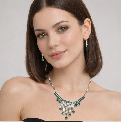 Emerald Cascade Silver Necklace Set