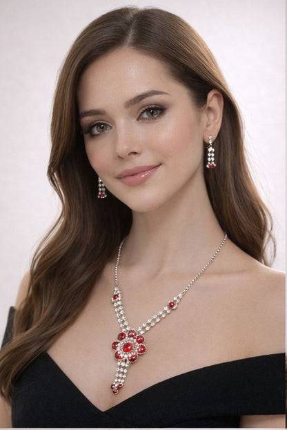 Crimson Bloom Crystal Necklace Set