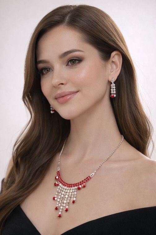 Ruby Rain Crystal Necklace Set