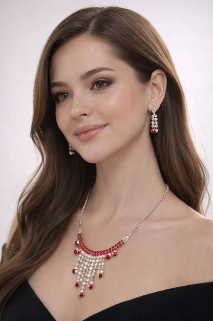 Ruby Rain Crystal Necklace Set