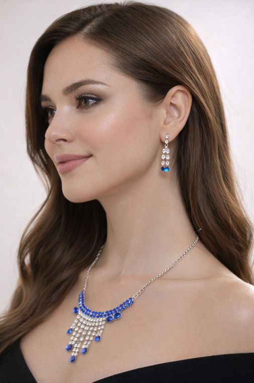 Sapphire Rain Crystal Necklace Set
